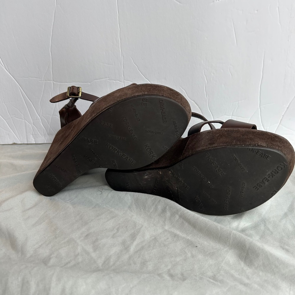 Kork-Ease Brown Leather Platform Wedge Sandals Suede Wrap Boho Retro Womens 8 - Picture 10 of 16
